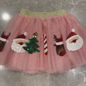Mud Pie Pink Christmas Tutu Tulle Skirt Sequin Santa Candy Cane & Reindeer 3T